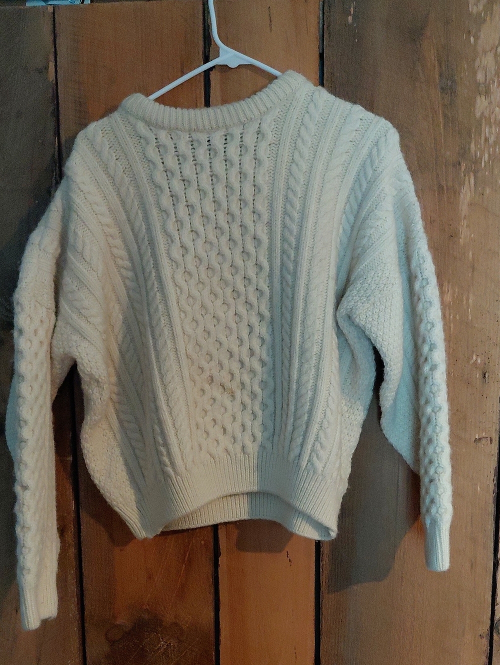 Women's Cream Cable-Textured Crewneck Sweater